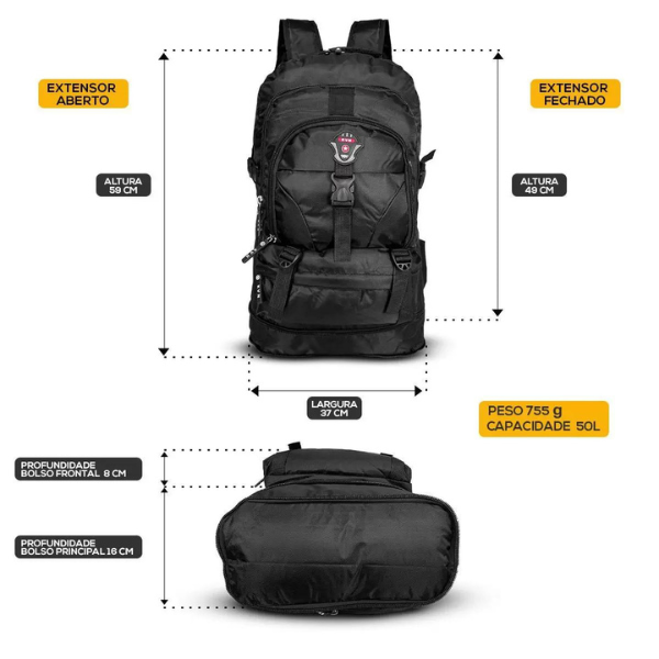 Mochila Para Viagem 50L Acampamento Trilha Semi Impermeável.