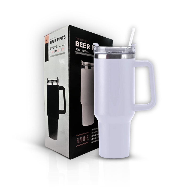 Copo Térmico; Grande 1200 Ml Canudo Parede Dupla Cor branco.