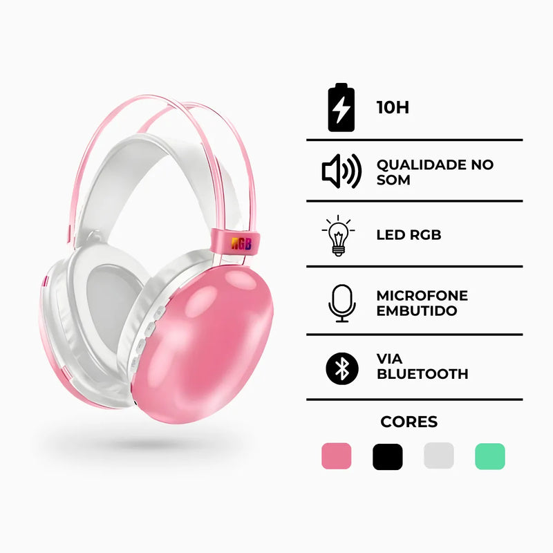 Fone De Ouvido Sem Fio Bluetooth V5.3 Com LED.