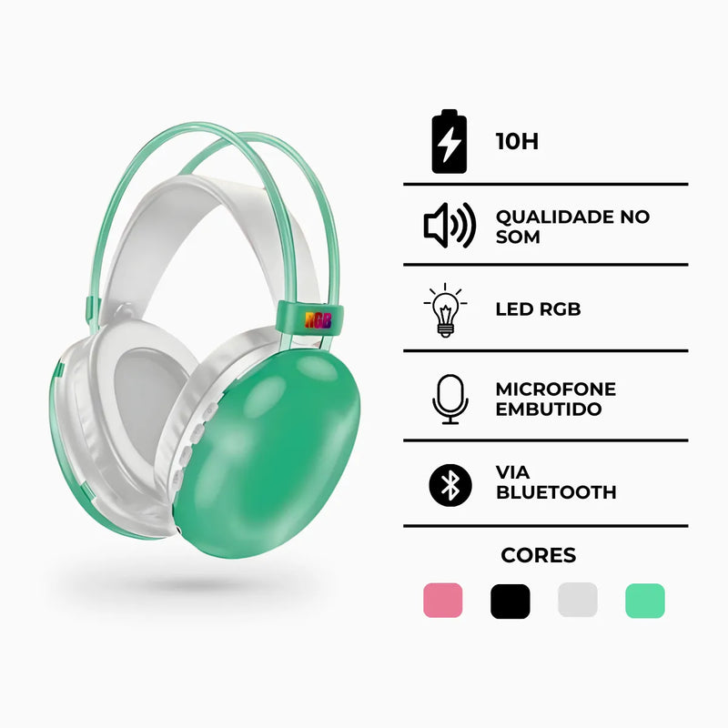 Fone De Ouvido Sem Fio Bluetooth V5.3 Com LED.