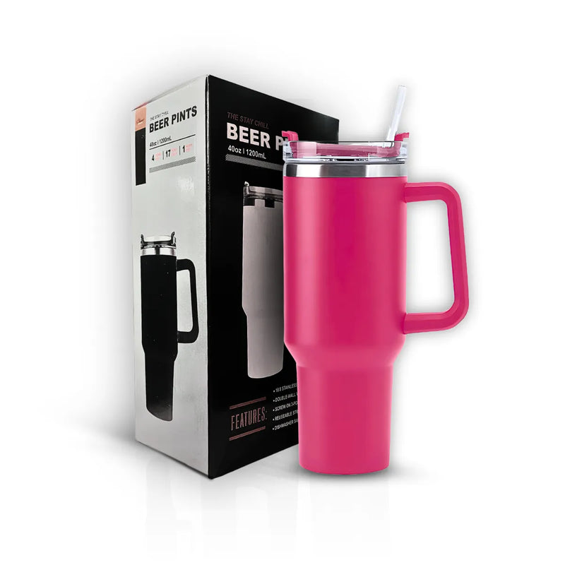 Copo Térmico; Grande 1200 Ml Canudo Rosa Pink