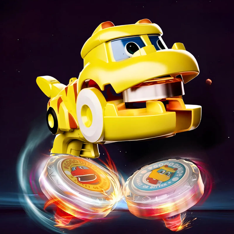 Beyblade + 2 Lançadores Dinossauro Amarelo.
