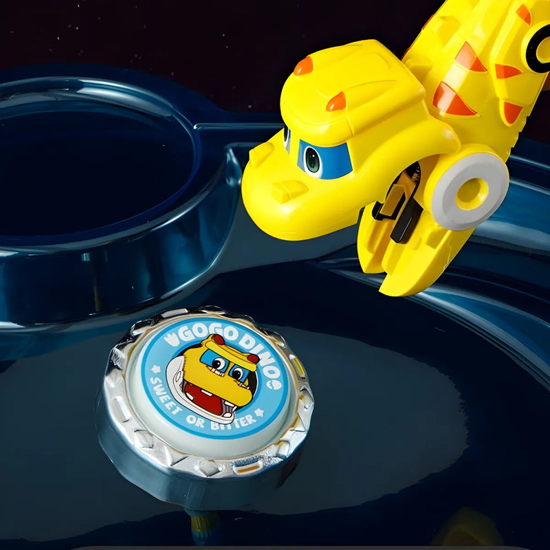 Beyblade + 2 Lançadores Dinossauro Amarelo.