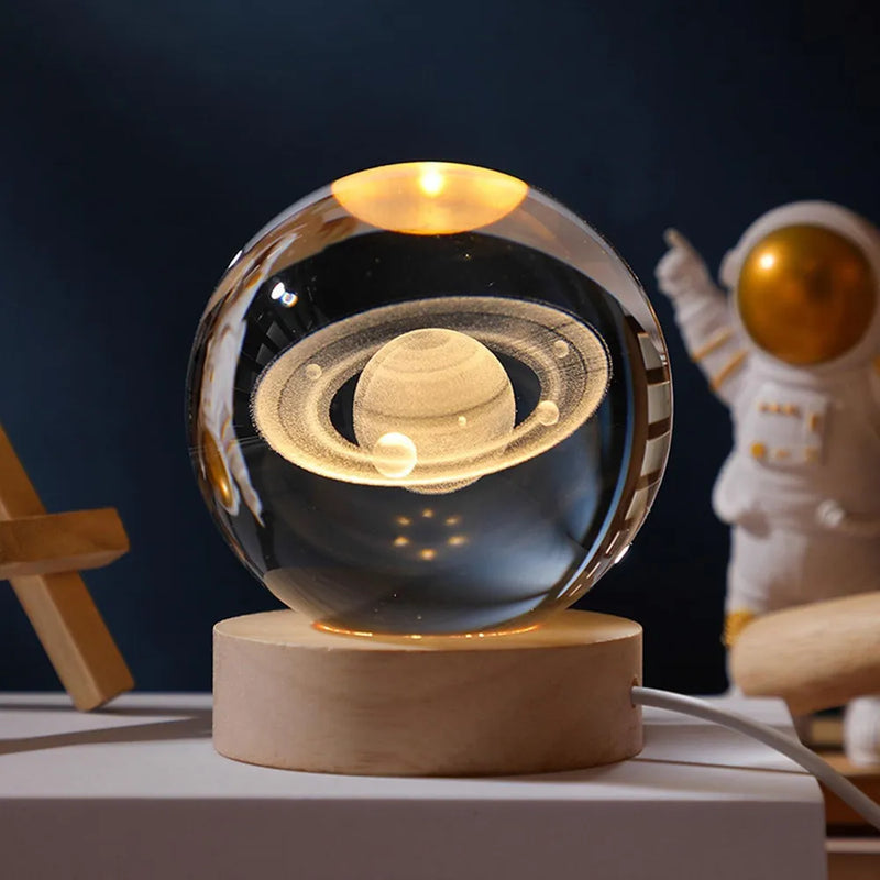 Luminária de Mesa Sistema Solar 3D em Cristal.