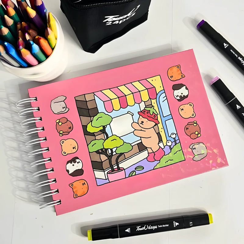 Kit Livro De Colorir Capa Dura + 36 Canetinhas - ROSA