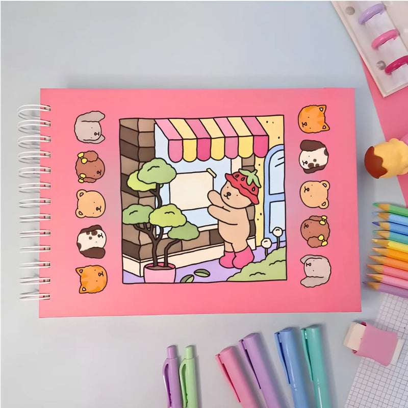 Kit Livro De Colorir Capa Dura + 36 Canetinhas - ROSA