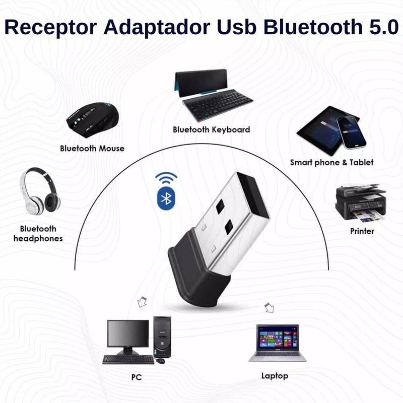 Adaptador Receptor Usb Bluetooth 5.0 Plug And Play Note Pc