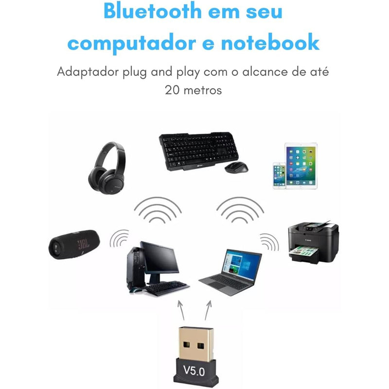 Adaptador Receptor Usb Bluetooth 5.0 Plug And Play Note Pc