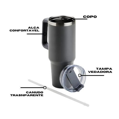 Copo Térmico; Grande 1200 Ml Canudo Parede Dupla Cor branco.