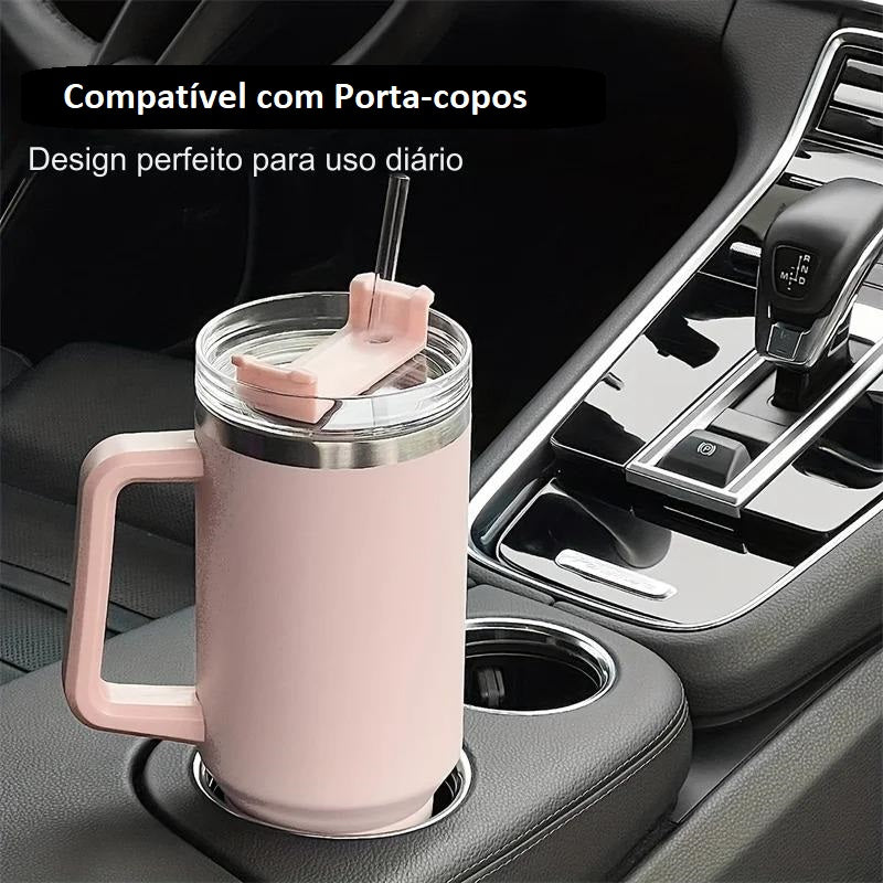 Copo Térmico; Grande 1200 Ml Canudo Parede Dupla Cor branco.