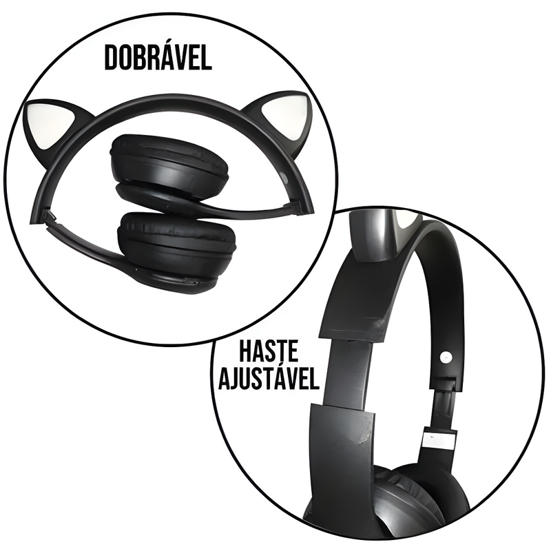 Fone Bluetooth Orelha De Gato Led Colorido (PRETO)