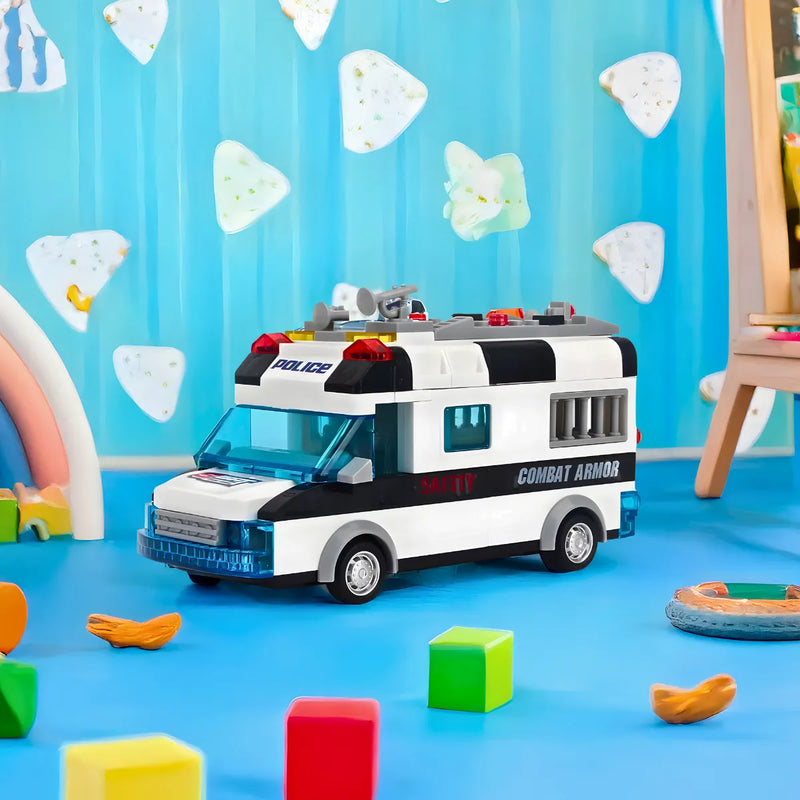 Carro Policia 77 Peças Lego Brinquedo com Luz Som.