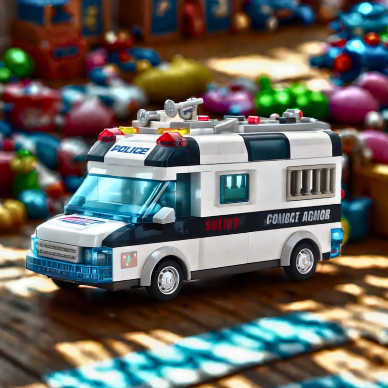 Carro Policia 77 Peças Lego Brinquedo com Luz Som.
